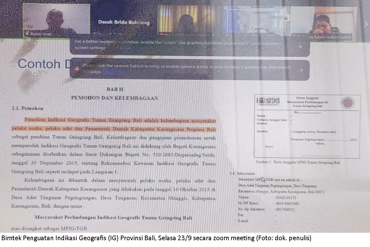 Bimtek Penguatan Indikasi Geografis Provinsi Bali Pendaftaran dan Pemanfaatan Indikasi Geografis